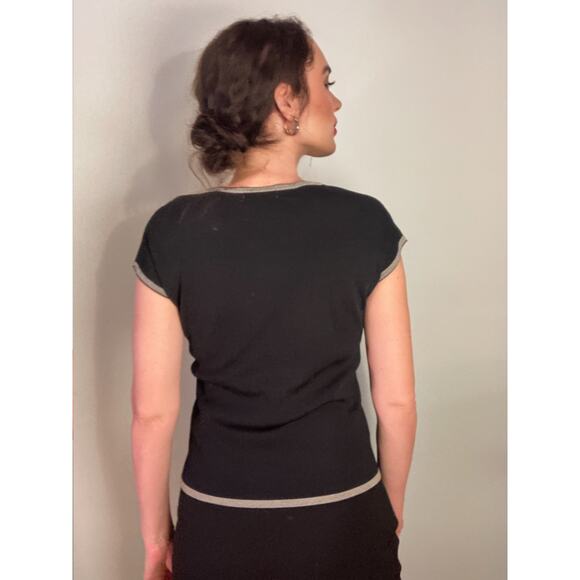 Vintage Carducci Black White Grid Minimalist Short Sleeve Sweater Knit ~ Sz L - Picture 3 of 8